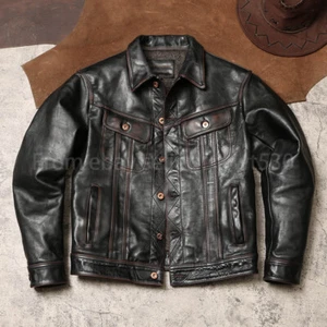 Handmade Distressed Teacore Cowhide Men's Storm Leather Jacket - Picture 1 of 18