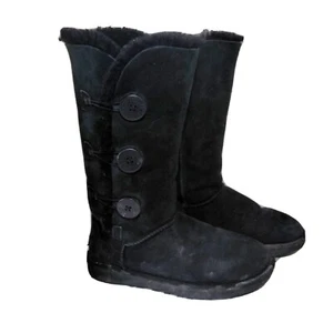 Ugg Bailey Button Triplet Triple Button 1873 Womens 7 Black Classic Tall Boots - Picture 1 of 5