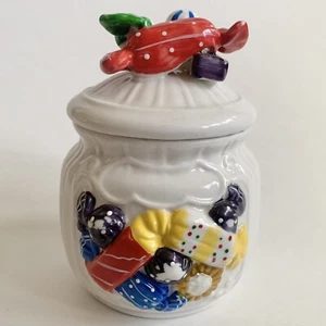 Vintage Handmade Candy Sweets Jar Dish Lid Painted Candies Porcelain 5” - Picture 1 of 9