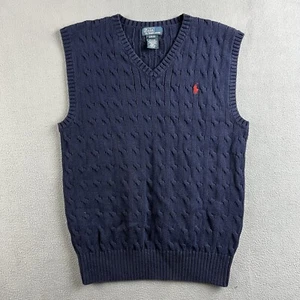 Polo Ralph Lauren Vest Boys Large 14-16 Navy Blue Cable Knit V Neck Sweater - Picture 1 of 10