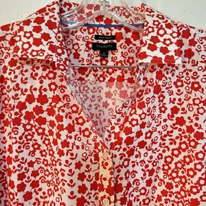 Talbots Damen Gr. 10 rot Blumenmuster 3/4 Ärmel Stretch Knopfleiste Shirt Falten - Bild 1 von 10