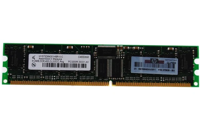 HP 373028-051 (512MB PC3200R 400MHz CL3 ECC Reg 184-Pin DIMM) MT9VDDF6472G-40BD3 - Image 1 of 1