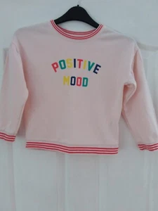 GIRLS 'LA REDOUTE' PINK SWEATSHIRT TOP WITH 'POSITIVE MOOD' LOGO.. AGED 8YRS. - Picture 1 of 4