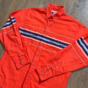 Vintage Wrangler Shirt Mens L Orange Stripes Southwestern Brush Popper Button Up - Imagen 1 de 10