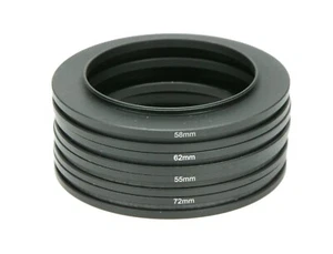 Four Adapters & Connecting Rings With Thread 55, 58, 62 & 72mm. See Pictures. EX - Picture 1 of 2