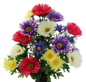 Cemetery Silk Flower Vase of Gerbera Sun Daisy Deluxe for Grave-site Presentatio - Picture 1 of 8