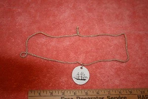 Vintage String Necklace with Ceramic Pendant with Sailing Ship  - Picture 1 of 3