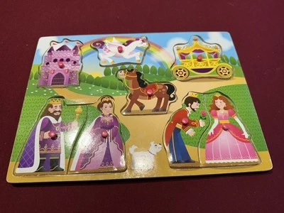 Toddler 8 pc Wooden Peg Puzzle Princess Castle Queen King - Image 1 of 3