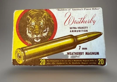 复古 Weatherby 7 毫米 Magnum,老虎盒,(空)带盒收藏 — 第 1/4 张图片