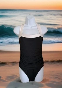 Lauren Ralph Lauren Badeanzug 10 schwarz & weiß Neckholder Retro Beach Resort Wear  - Bild 1 von 10