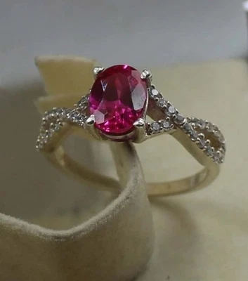 Lab Created Ruby Ring Engagement Promise Ring Statement 925 Sterling Silver Ring - Image 1 of 4