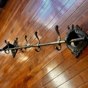 Mid-Century Brass Horse Head 5 Hook coat Hat Rack Equestrian Western Vintage Vtg - Picture 1 of 10