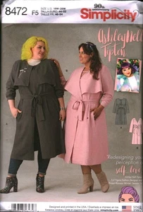 8472 SIN CORTAR Simplicidad Patrón de Costura Misses Forrado Abrigo Corbata Cinturón Talla Grande Invierno - Imagen 1 de 2