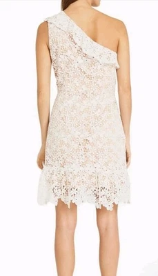 Mini Vestido Donna Morgan Blanco Floral Crochet Tostado Forrado Un Hombro Volantes Talla 14 Foto 1 de 4