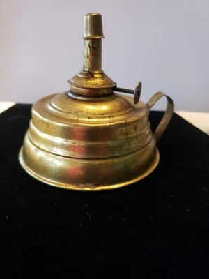 Antique Nautical Brass Ship Lamp E. MILLER Whale Oil Kerosene Finger Lantern USA - Image 1 of 4