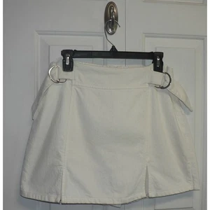 Elodie Women's Pleated D-Ring Side Tie Mini Denim Skort in White XL MSRP $35 - Picture 1 of 4