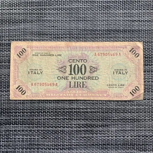 Billete italiano de 100 liras de la Segunda Guerra Mundial 1944 moneda de ocupación aliada Italia Segunda Guerra Mundial - Imagen 1 de 3