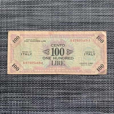 Billete italiano de 100 liras de la Segunda Guerra Mundial 1944 moneda de ocupación aliada Italia Segunda Guerra Mundial Foto 1 de 3