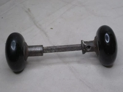 Perillas de puerta redondas negras antiguas perilla de vidrio herrajes manija con husillo Foto 1 de 4