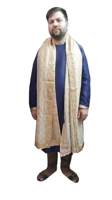Hombres Seda Dupatta India Tradicional Bufandas Crema Boda Novio Estola... - Imagen 1 de 4
