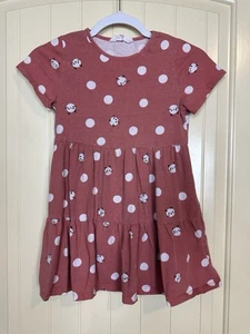 H&M Girls 8-10Y 100% Cotton cat polka dot short sleeve tiered Dress - Picture 1 of 6