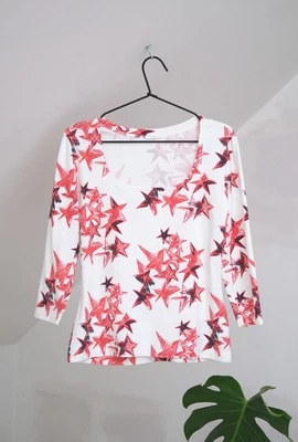 Escada Vintage Women's White Cotton Stars Print Blouse Size 38 - Image 1 of 4