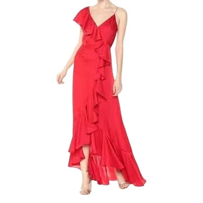 New JILL STUART Poppy Red Cascading Ruffle One Shoulder Draped Long Gown Sz 14 - Image 1 of 4