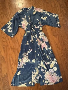 Accappatoio kimono lungo KIM+ONO blu navy CRYSANTEMO & GRU taglia unica - Foto 1 di 9