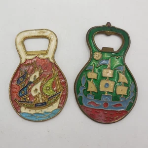 2 Vintage Bronze and Enamel Bottle Opener Greek Sailing Ships - Picture 1 of 4