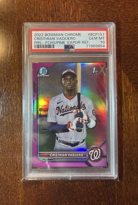 2022 Bowman Chrome Christian Vaquero /199 PSA 10 Fuchsia Refractor 1st Nationals - Image 1 of 2