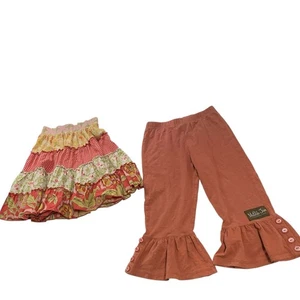 Matilda Jane 2 Item Lot Terracotta Ruffle Pant & Printed Tiered Skirt Both Sz 4 - Picture 1 of 16