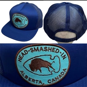 Vtg Head Smashed In Buffalo Jump Mesh Trucker Snapback Hat Alberta Patch Cap - Bild 1 von 11