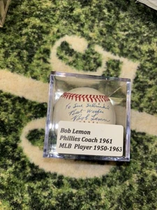 Bob Lemon baseball autografato e custodia, OAL, Phillies, Yankees, White Sox, indiano - Foto 1 di 6