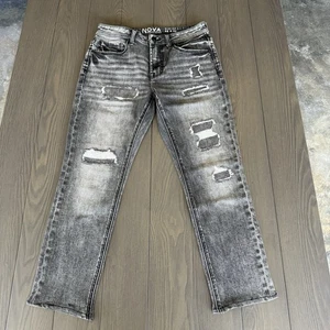 Pantalones de mezclilla ajustados Nova Industry para hombre 32x28 gris lavado desgastado rasgado elástico - Imagen 1 de 14