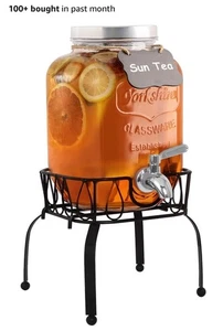 Glass Drink Dispenser with Stand - 1 Gallon Glass Jar Beverage Dispenser with... - Picture 1 of 6