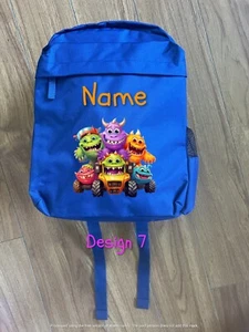 BNIP Medium Navy Blue Personalised School Backpack Bag Machines Animals 35cm - Picture 1 of 6