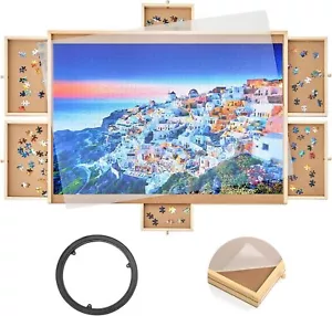 2000-Piece Wooden Puzzle Table with 6 Drawers, Rotating Board & Protective Cover - Picture 1 of 7