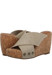 $89 Lucky Brand Women's Valmai Platform Wedge Sandals Natural - Picture 1 of 6