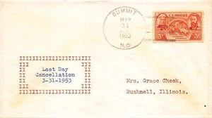 Last Day Cancellation Summit NC 3-31-1953 - Photo 1 sur 1