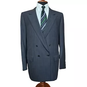 brioni suit jacket size 42/43 long double breasted gray turquoise wool no vent - Picture 1 of 10