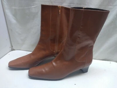 Cole Haan Cuero Marrón Medio Carf Cremallera Tacón Vestido Bota Para Mujer Zapatos 7.5B Italia Foto 1 de 4