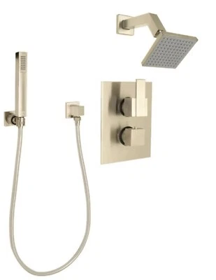 Conjunto de chuveiro termostático Huntington latão P6682016 latão acetinado PVC novo na caixa! - Imagem 1 de 4