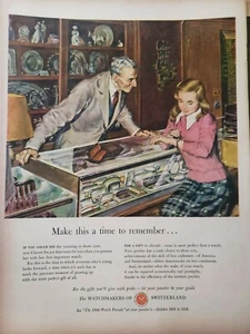 Lote de 2 anuncios impresos de relojeros suizos de colección 1948 decoración artística de pared efímera - Imagen 1 de 2