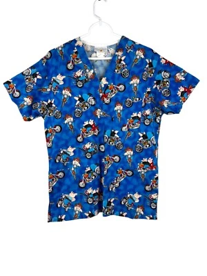 Blusa Médica Peaches Uniforms Cerdos Talla S Cerdos Azul Motocicletas Motociclistas Cuello en V Foto 1 de 4
