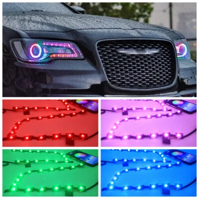 Para Chrysler 300C 2011-2021 RGBW LED DRL Placa Faros Aplicaciones Control Bluetooth Foto 1 de 4