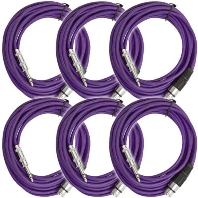 SEISMIC AUDIO - Paquete de 6 cables de conexión TRS púrpura 25 pies XLR hembra a 1/4" Foto 1 de 4