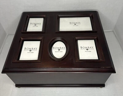 Caja de almacenamiento de fotos de madera Bombay Company 2001 tapa con marco de fotos Foto 1 de 4