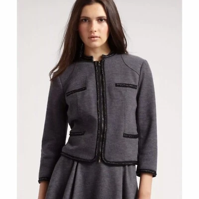 Cardigã DVF Diane von Furstenberg blazer rococó feltrado cinza com zíper tamanho 6 - Imagem 1 de 4