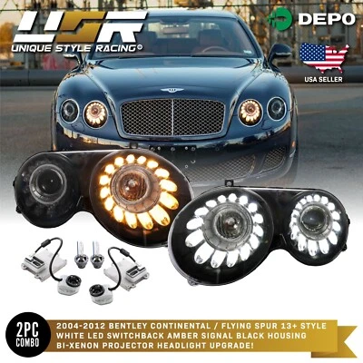 FACELIFT Dual Color LED DRL Bi-Xenon Black Headlight For 04-10 Continental GT - Image 1 of 4