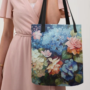 Floral Tote Bag, Reusable Shopping Bag, Roses Shoulder Bag, Chic Market Bag, - Picture 1 of 7